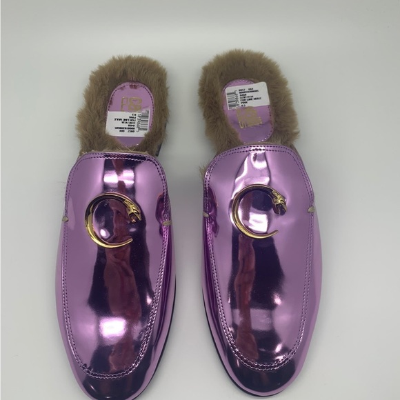 Roberto Cavalli Faux Fur Metallic Mules Pink - Picture 2 of 9